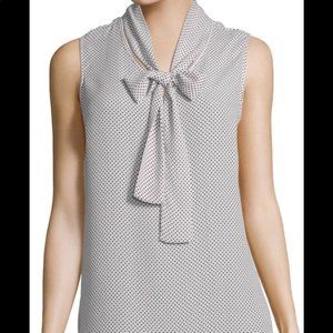 EUC Adrianna Papell Dot Print Sleeveless Bow Neck Blouse – Size M